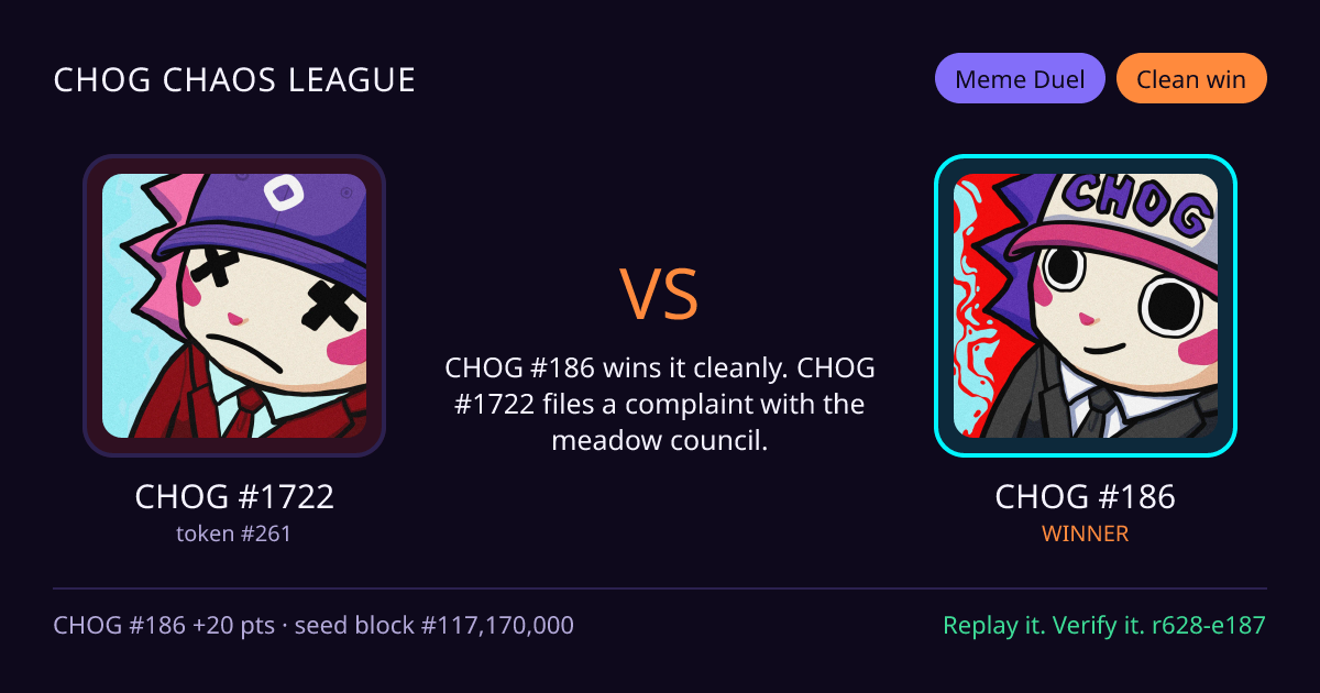 Highlight card: CHOG #1722 versus CHOG #186