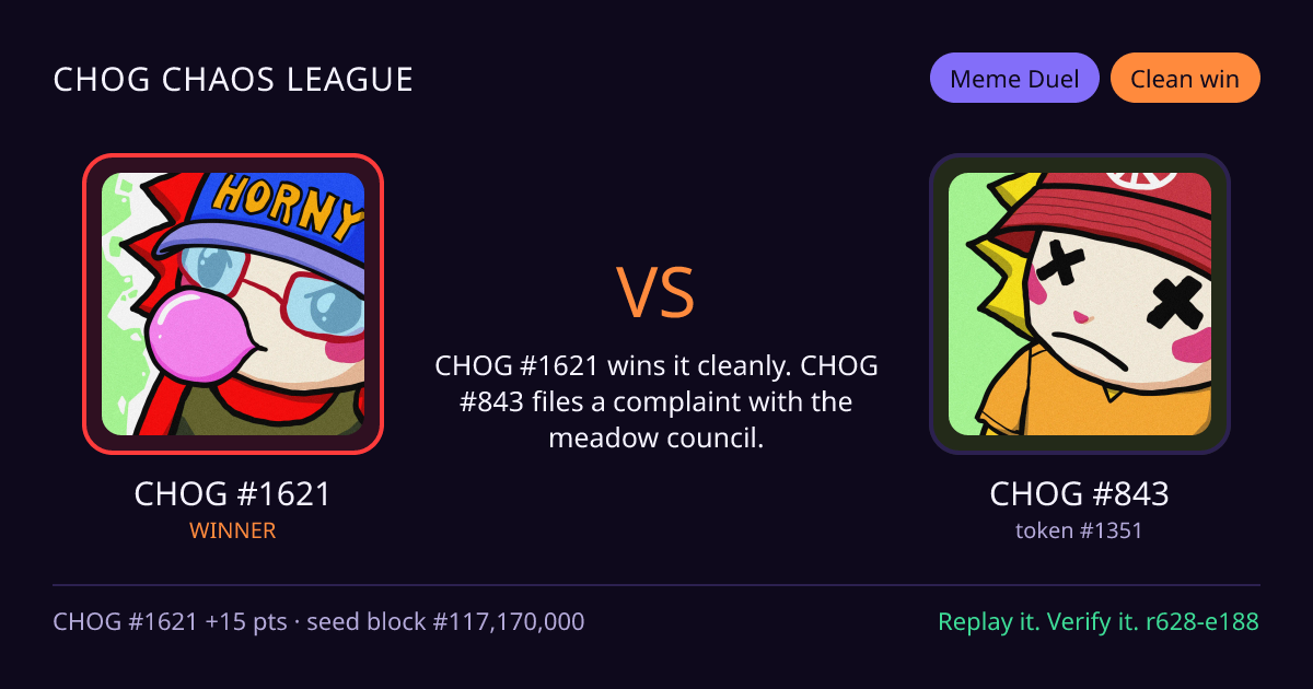 Highlight card: CHOG #1621 versus CHOG #843