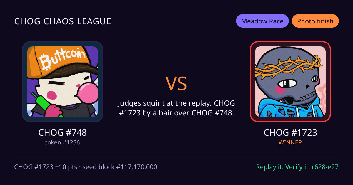 Highlight card: CHOG #748 versus CHOG #1723