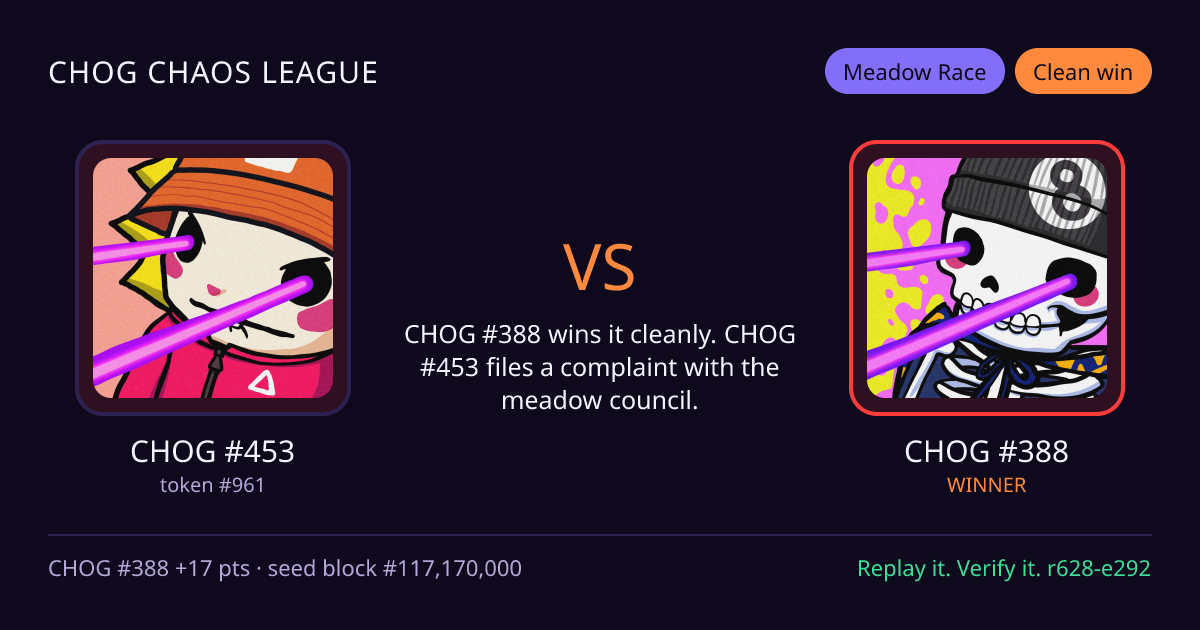 Highlight card: CHOG #453 versus CHOG #388