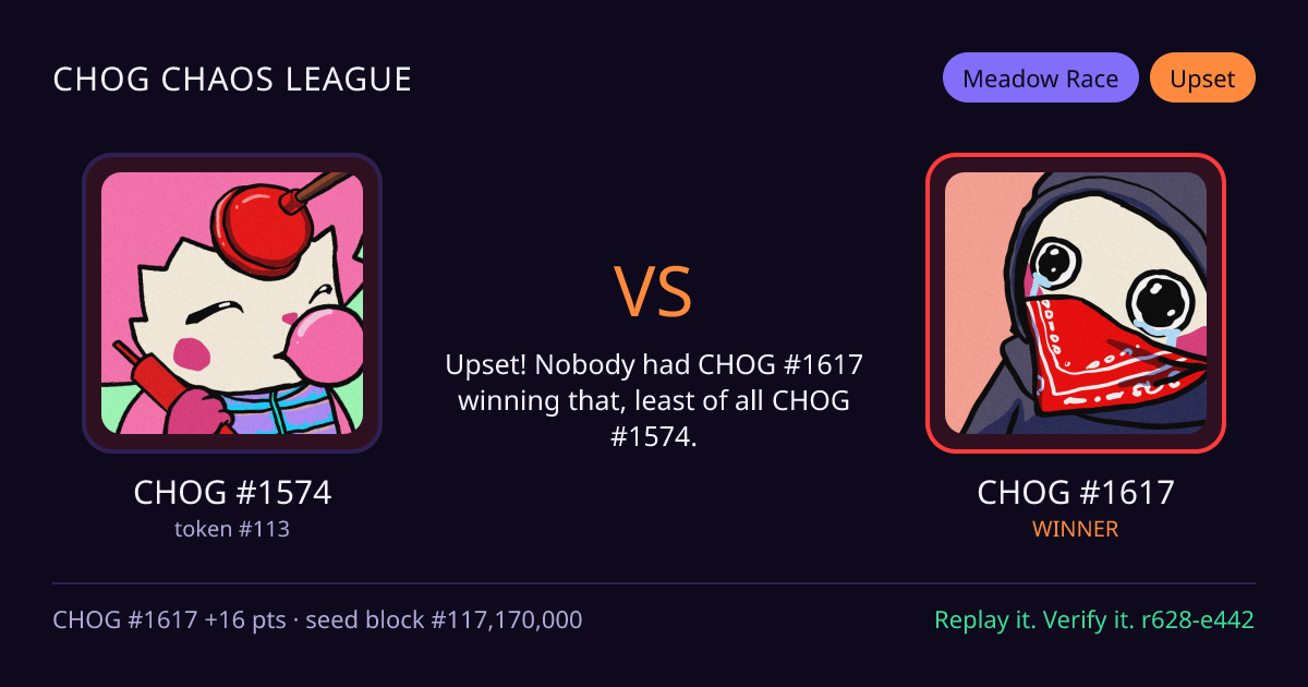 Highlight card: CHOG #1574 versus CHOG #1617