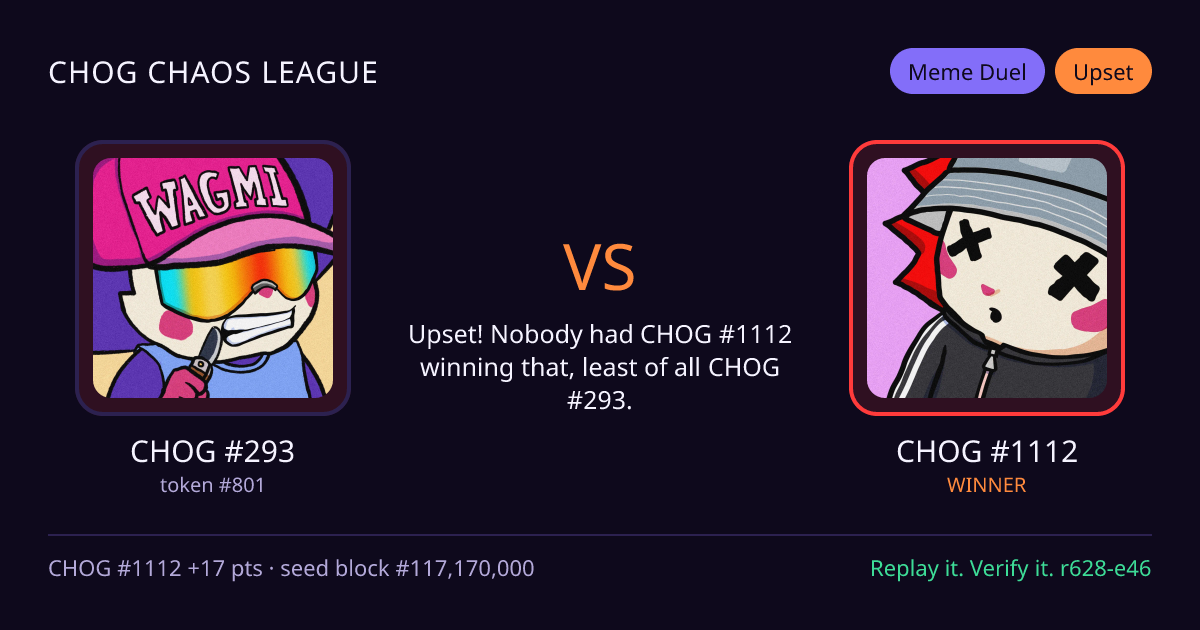 Highlight card: CHOG #293 versus CHOG #1112