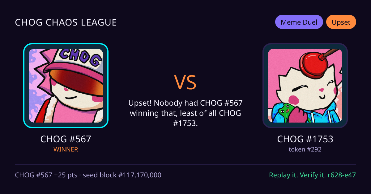 Highlight card: CHOG #567 versus CHOG #1753