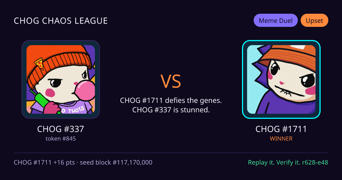 Highlight card: CHOG #337 versus CHOG #1711