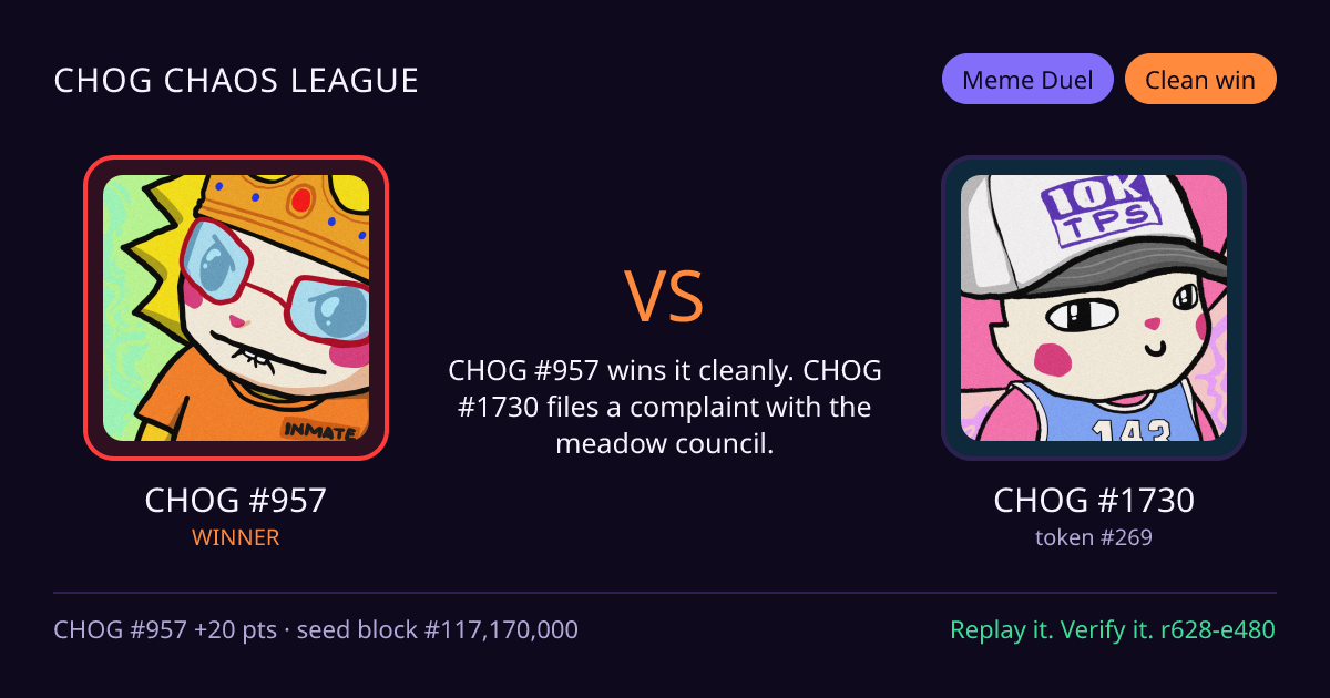 Highlight card: CHOG #957 versus CHOG #1730