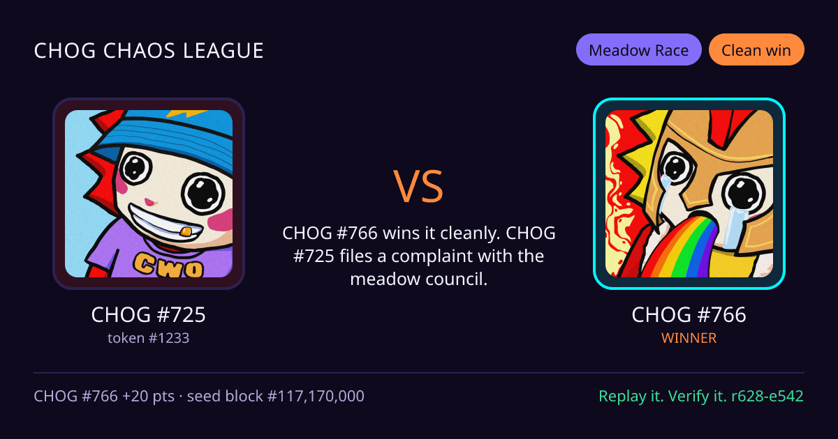 Highlight card: CHOG #725 versus CHOG #766