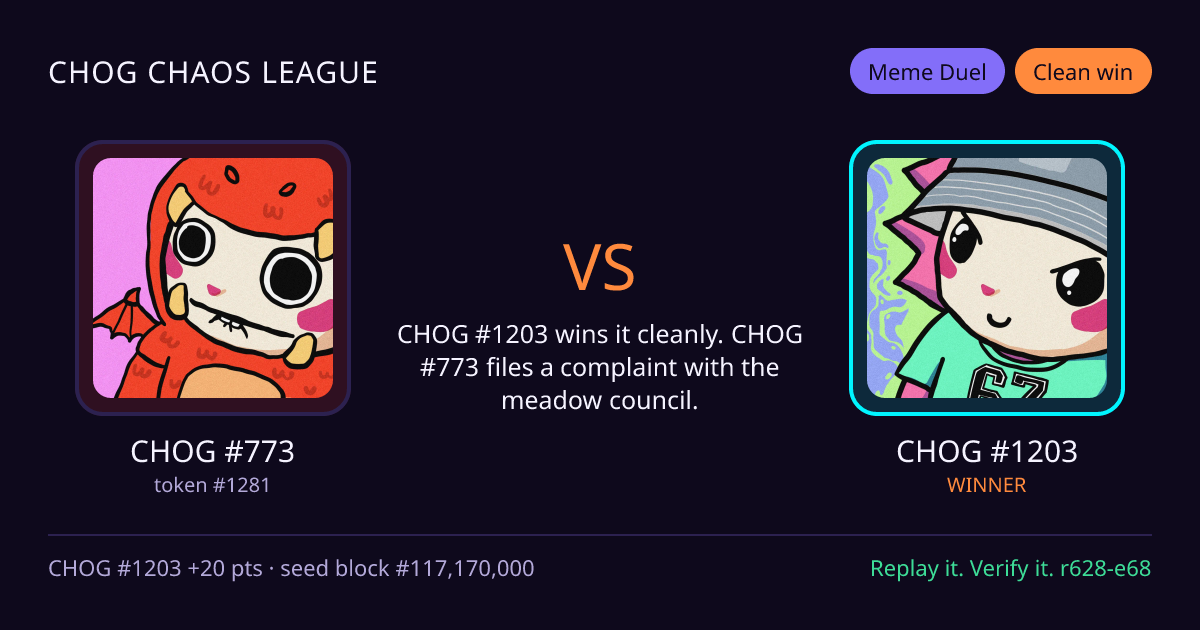 Highlight card: CHOG #773 versus CHOG #1203
