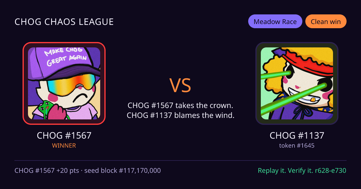Highlight card: CHOG #1567 versus CHOG #1137