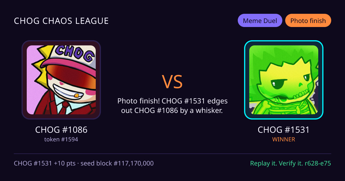 Highlight card: CHOG #1086 versus CHOG #1531