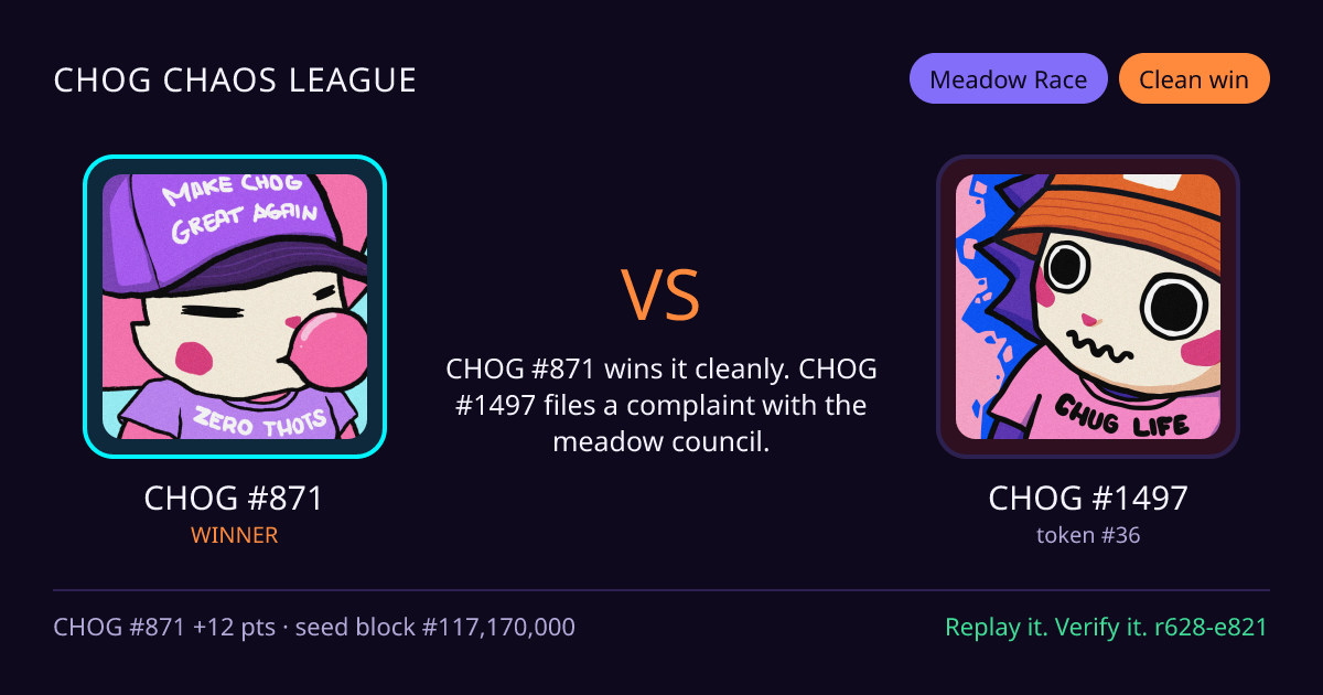 Highlight card: CHOG #871 versus CHOG #1497