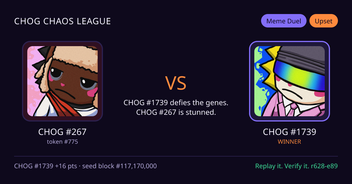 Highlight card: CHOG #267 versus CHOG #1739