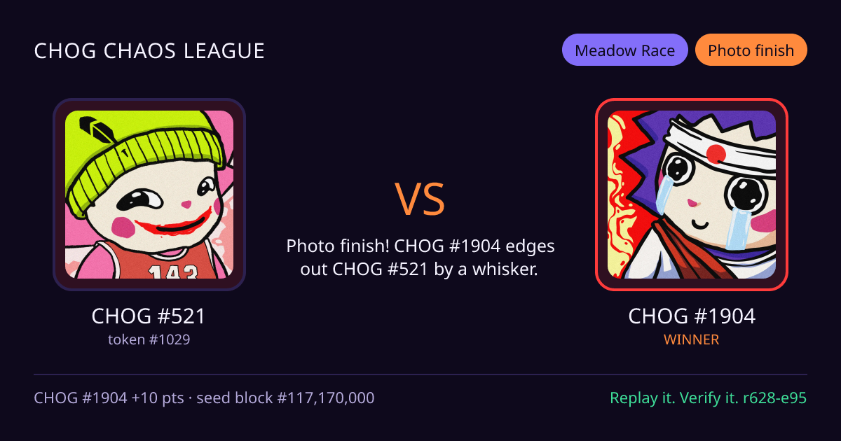 Highlight card: CHOG #521 versus CHOG #1904