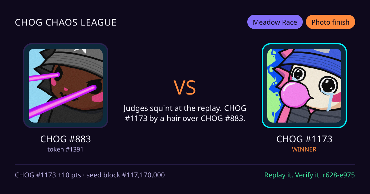Highlight card: CHOG #883 versus CHOG #1173