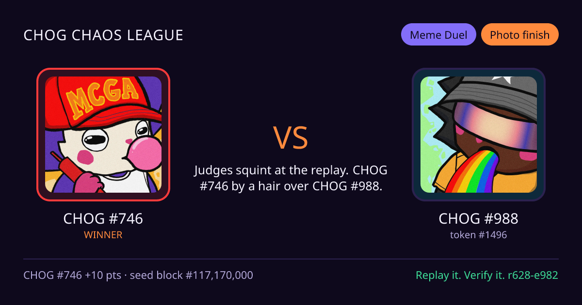 Highlight card: CHOG #746 versus CHOG #988