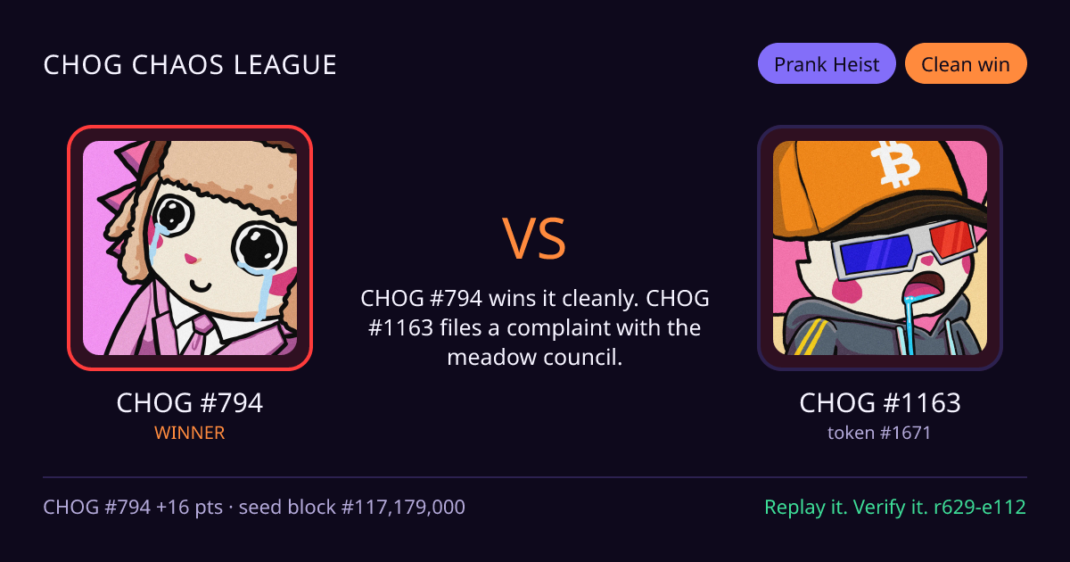 Highlight card: CHOG #794 versus CHOG #1163