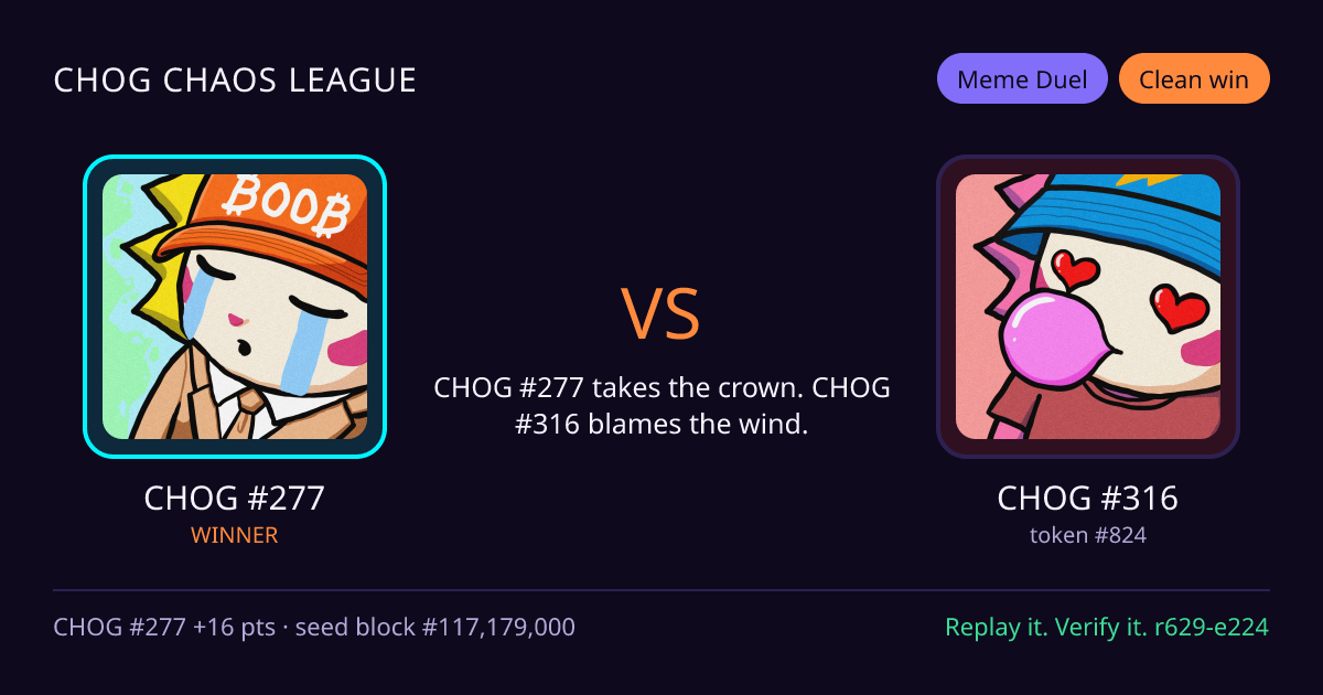 Highlight card: CHOG #277 versus CHOG #316