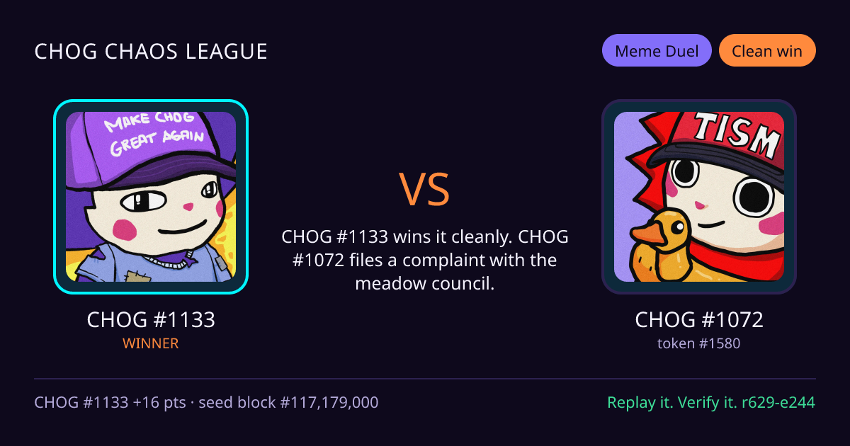 Highlight card: CHOG #1133 versus CHOG #1072
