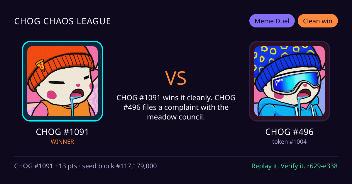 Highlight card: CHOG #1091 versus CHOG #496