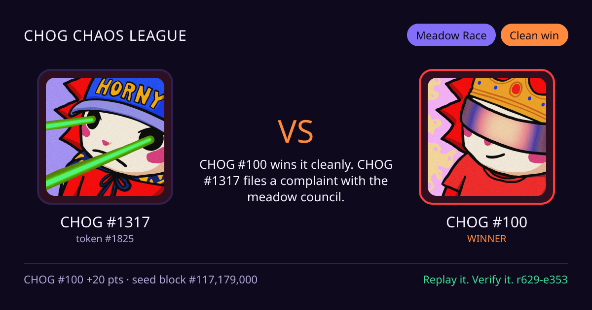 Highlight card: CHOG #1317 versus CHOG #100