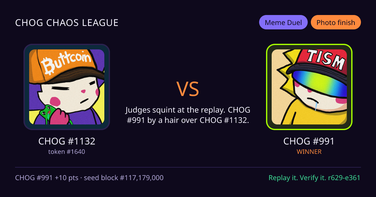 Highlight card: CHOG #1132 versus CHOG #991