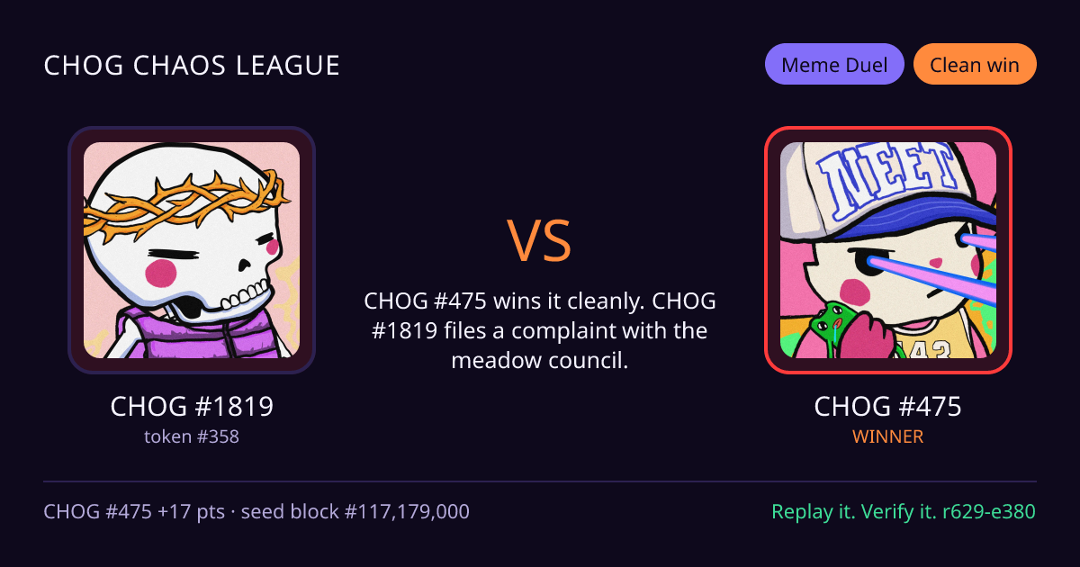 Highlight card: CHOG #1819 versus CHOG #475