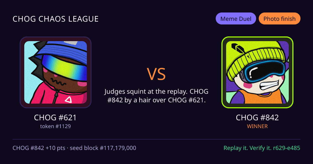 Highlight card: CHOG #621 versus CHOG #842