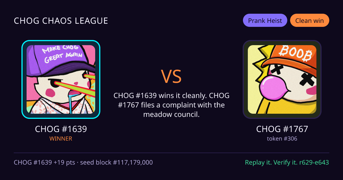 Highlight card: CHOG #1639 versus CHOG #1767