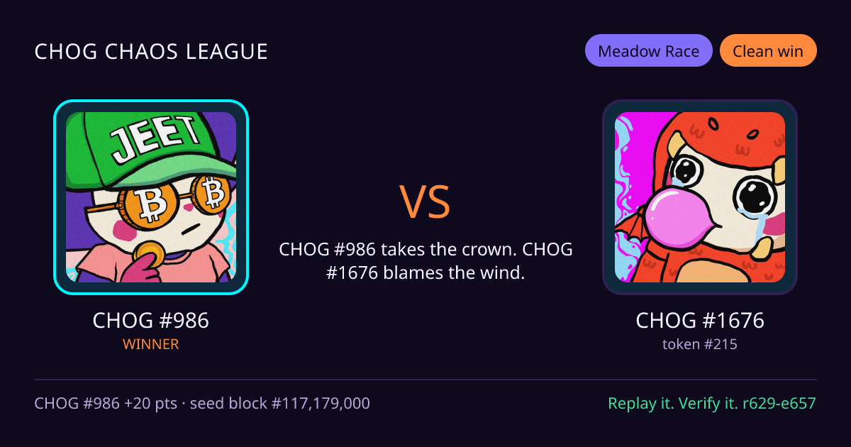 Highlight card: CHOG #986 versus CHOG #1676