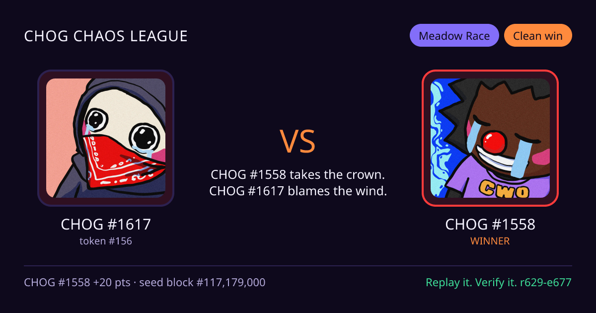 Highlight card: CHOG #1617 versus CHOG #1558