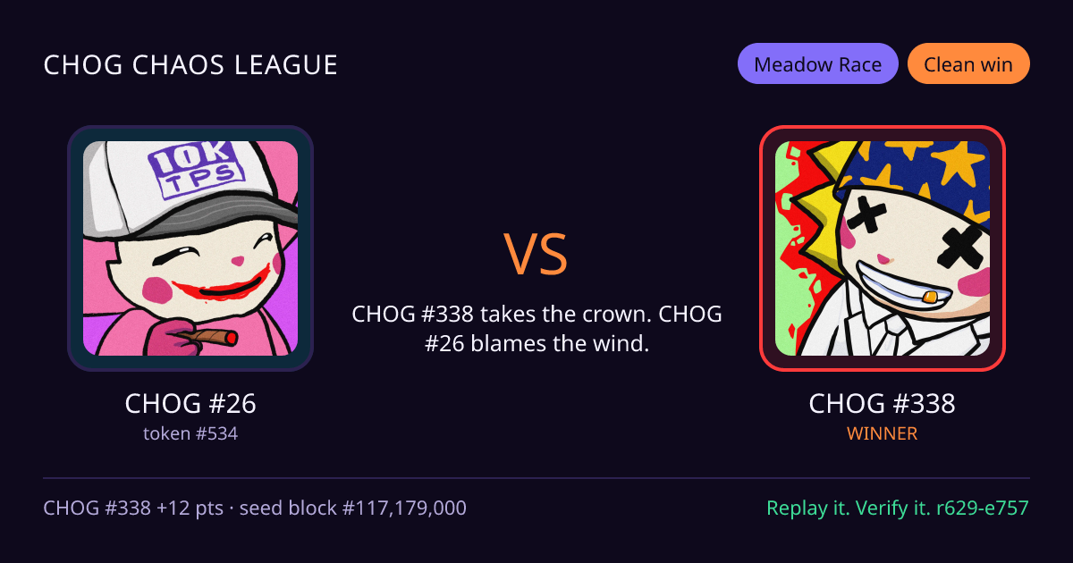 Highlight card: CHOG #26 versus CHOG #338