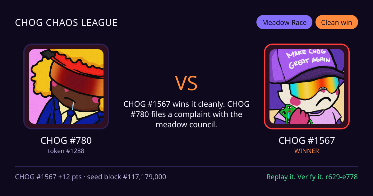 Highlight card: CHOG #780 versus CHOG #1567