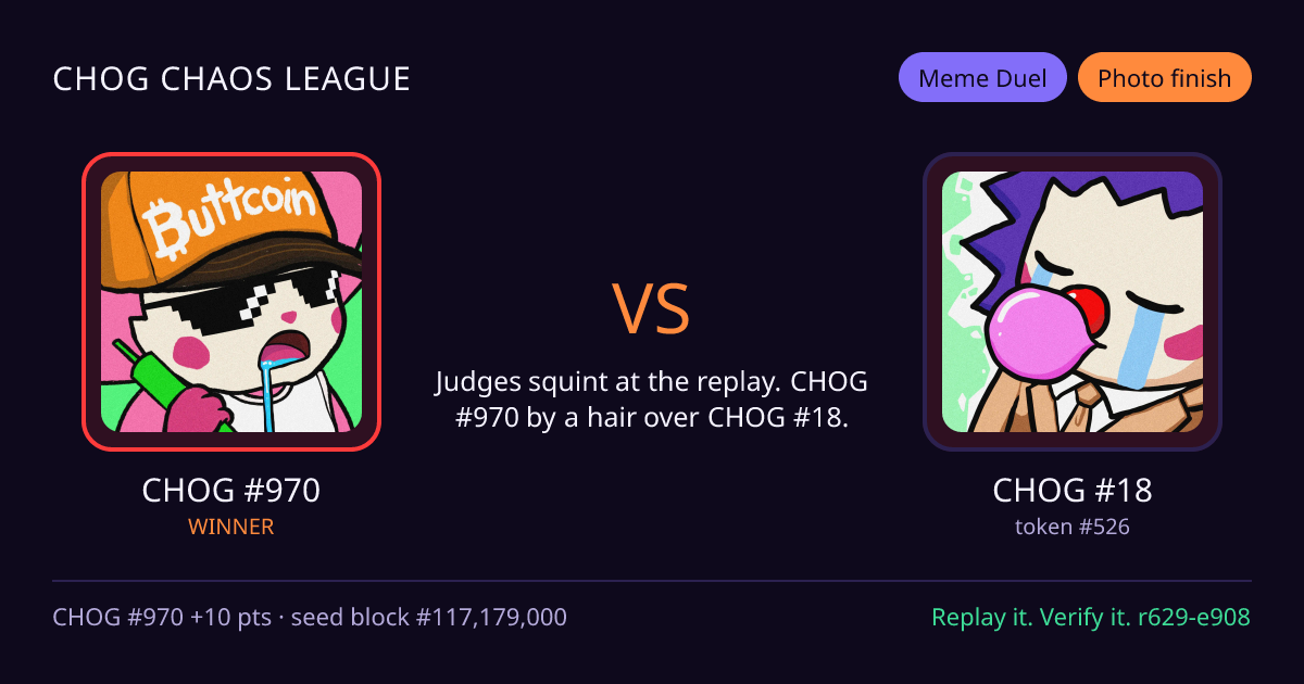 Highlight card: CHOG #970 versus CHOG #18