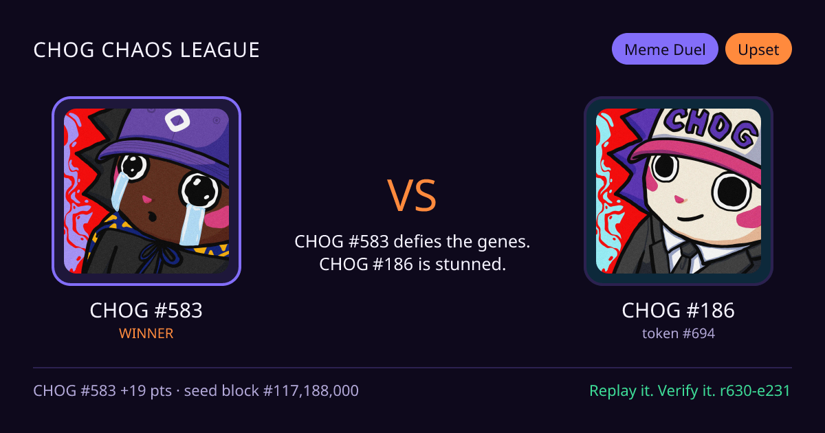 Highlight card: CHOG #583 versus CHOG #186