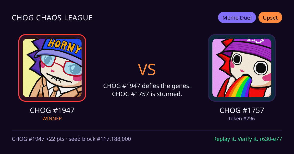Highlight card: CHOG #1947 versus CHOG #1757
