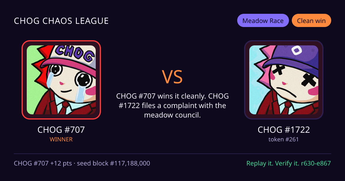 Highlight card: CHOG #707 versus CHOG #1722