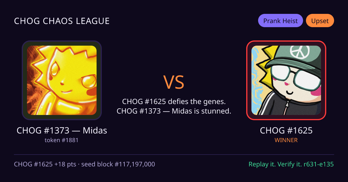 Highlight card: CHOG #1373 — Midas versus CHOG #1625