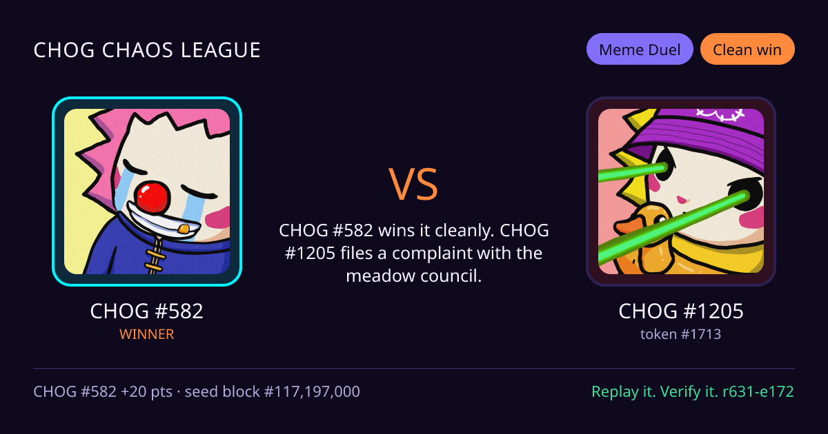 Highlight card: CHOG #582 versus CHOG #1205