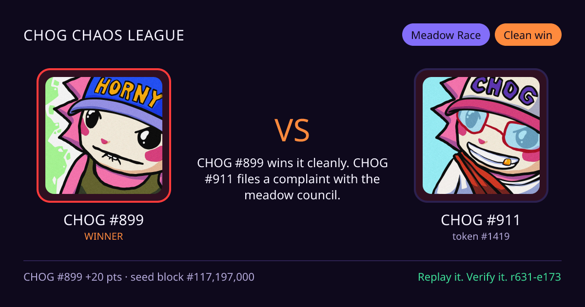 Highlight card: CHOG #899 versus CHOG #911