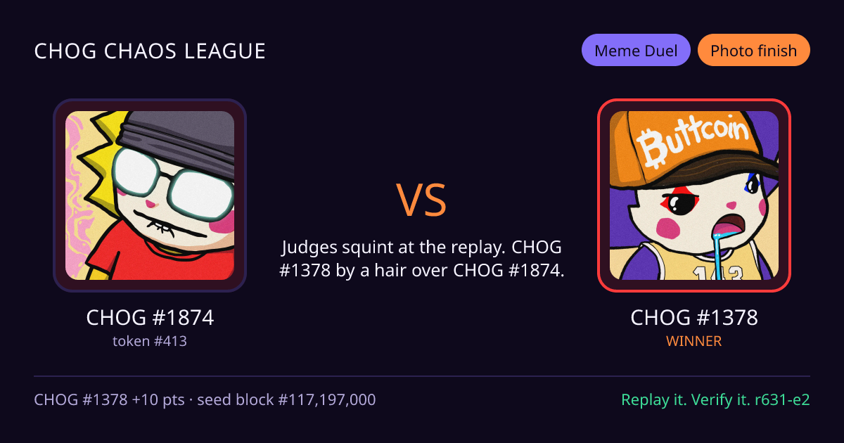 Highlight card: CHOG #1874 versus CHOG #1378