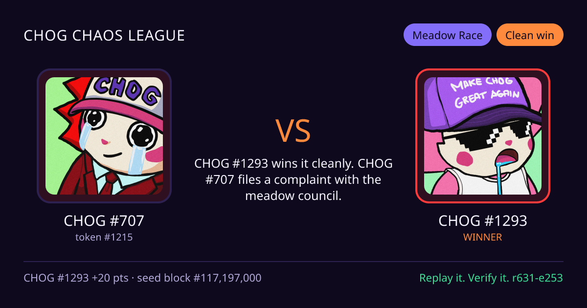 Highlight card: CHOG #707 versus CHOG #1293