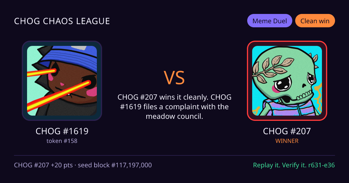 Highlight card: CHOG #1619 versus CHOG #207
