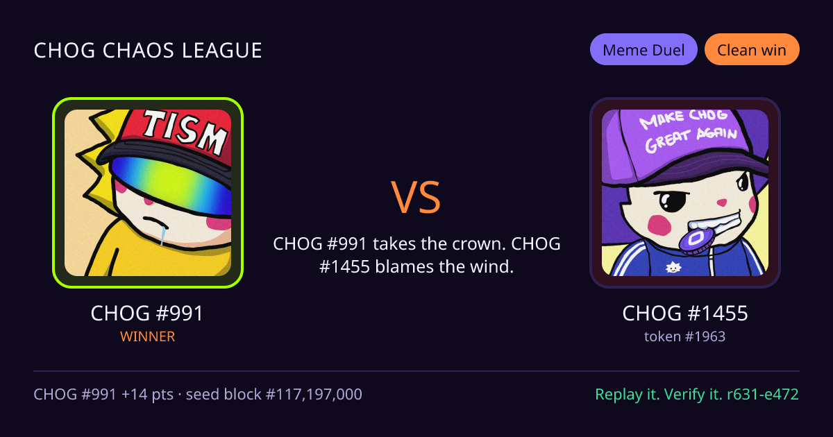 Highlight card: CHOG #991 versus CHOG #1455