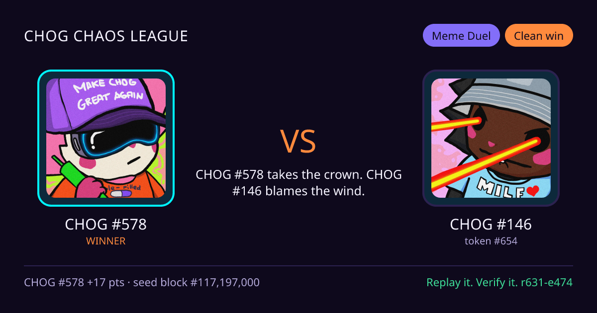 Highlight card: CHOG #578 versus CHOG #146