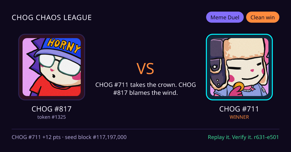 Highlight card: CHOG #817 versus CHOG #711