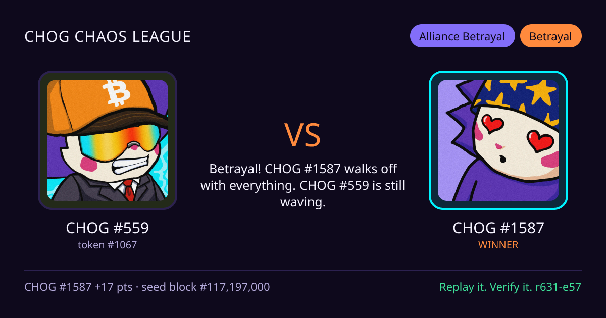 Highlight card: CHOG #559 versus CHOG #1587