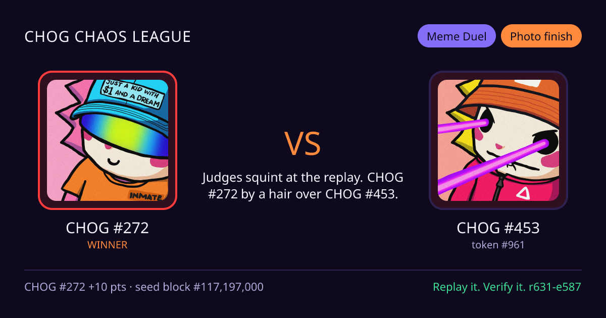Highlight card: CHOG #272 versus CHOG #453