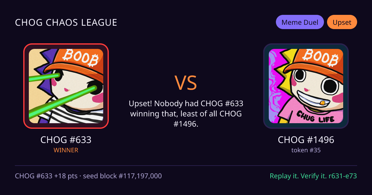 Highlight card: CHOG #633 versus CHOG #1496