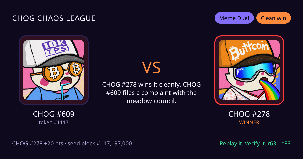 Highlight card: CHOG #609 versus CHOG #278