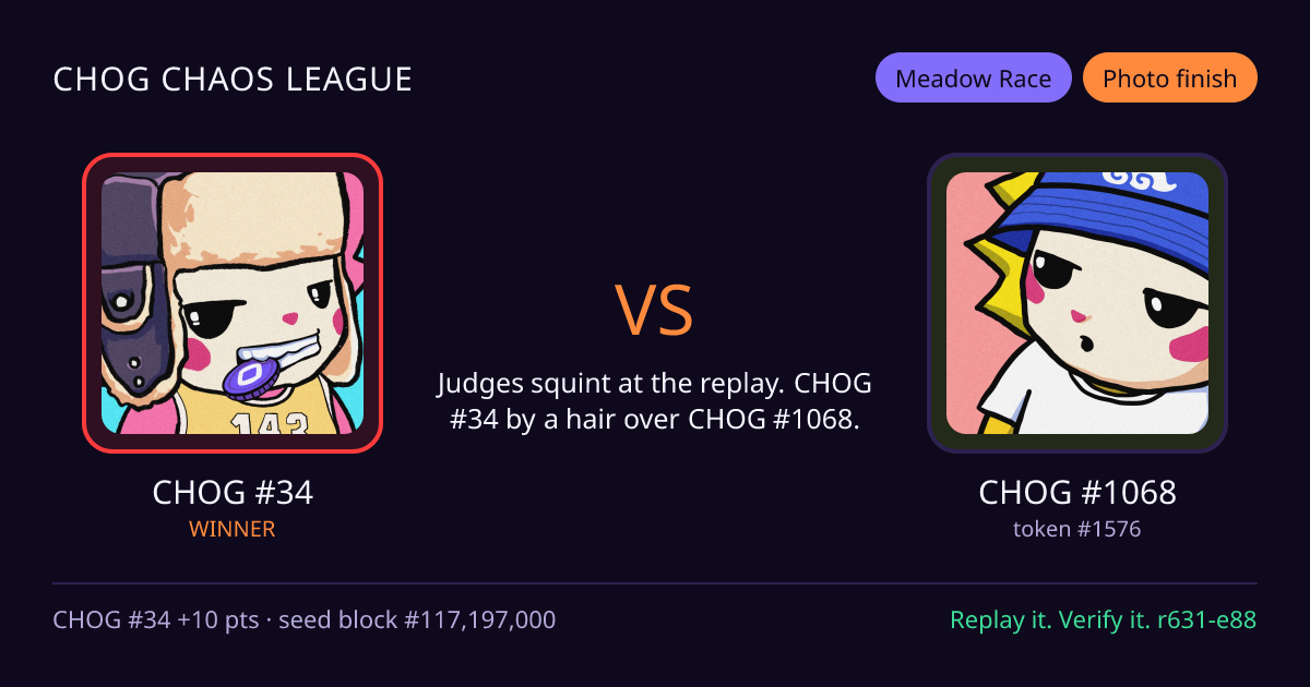 Highlight card: CHOG #34 versus CHOG #1068
