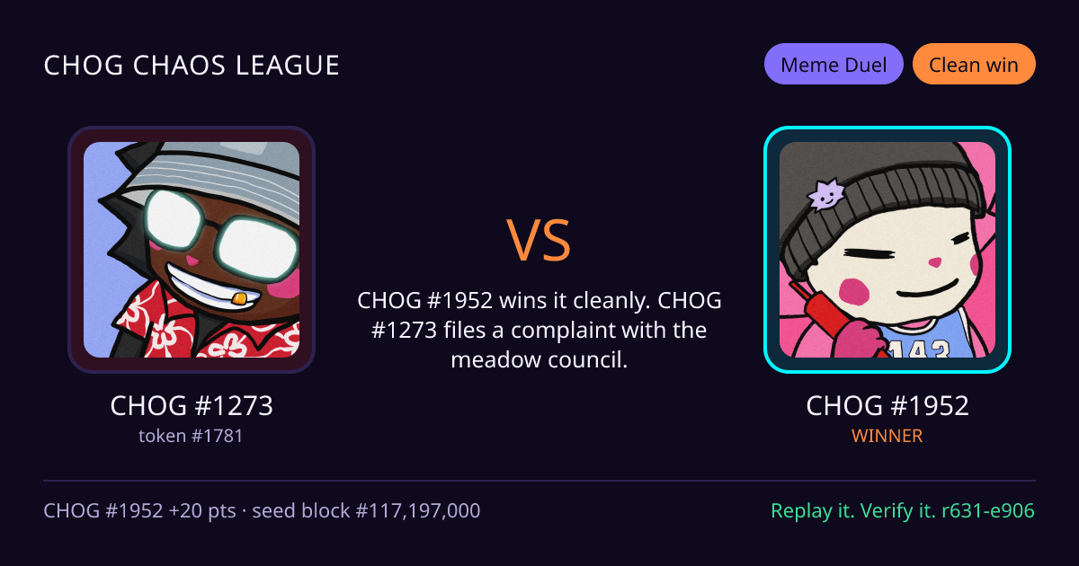 Highlight card: CHOG #1273 versus CHOG #1952